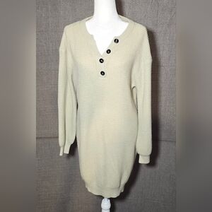 Cozy Cream Sweater Dress 1/4 Button Down Detail Womens Med/Large NO TAG